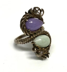 Anillo Joy Jade y Zafiros Blancos Forma Plata Esterlina Dragón - Imagen 1 de 6