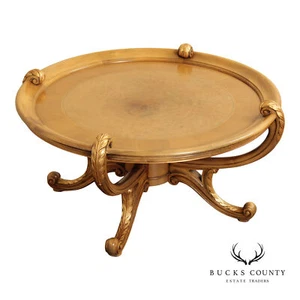 Colombo Mobili Round Italian Carved Partial Gilt Coffee Table - Picture 1 of 15