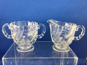 Vintage Fostoria Colony Pattern Pressed Glass, Cream Pitcher & Sugar Bowl Set - Picture 1 of 7