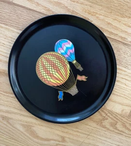 Vintage Couroc Round Black Tray Hot Air Balloons Inlay Serving Tray Monterey, CA - Picture 1 of 14
