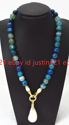 Collar Colgante Perla Barroca Keshi Blanco Ónix Ágata Rayas Multicolor Facetado Foto 1 de 4