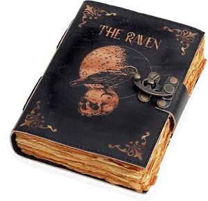 Leather Journal Magical Raven Skull Spiral Notebook Mystery Crow Journal - Picture 1 of 8