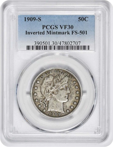 1909-S Barber Half Dollar Inverted Mintmark FS-501 VF30 PCGS Cover