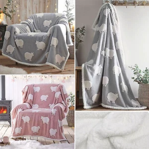 Sheep Sherpa Fleece Blanket Winter Warm Super Soft Large Bed Sofa Throw - Picture 1 of 4
