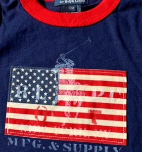 POLO RALPH LAUREN BIG PONY UNITED STATES AMERICAN SEWN FLAG BOYS RINGER USA - Picture 1 of 6
