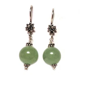 TRANQUIL SEA Pale Green Aventurine .925 Sterling Silver 1.5” Earrings E614 - Picture 1 of 2