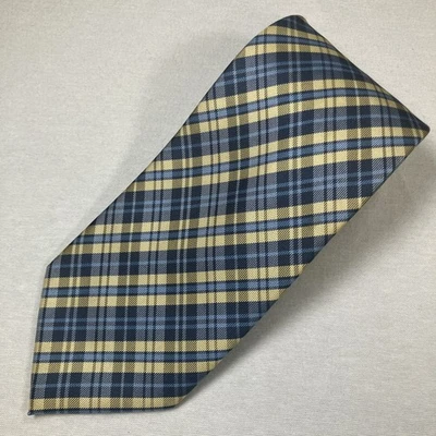Corbata Stafford para hombre amarilla azul marino azul claro a cuadros 60,5" x 3,5" Foto 1 de 4