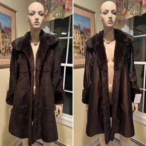 Brand New 34" Knee Length Brown Real Sheared Mink Fur Reversible Jacket Coat 6/8 - Picture 1 of 17
