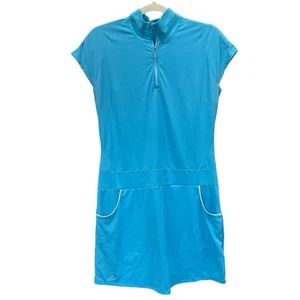 Adidas Women's Blue 1/4 Zip Mock Neck Cap Sleeve Golf Dress Sz 8 - Picture 1 of 6