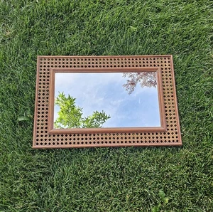 Vintage MCM Faux Rattan Woven Cane Mirror 1970s - Picture 1 of 13