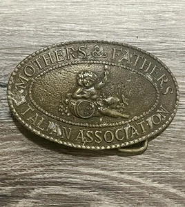 Vintage Mothers And Fathers Italian Association Brass Belt Buckle - Picture 1 of 4
