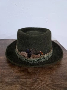Vintage 50er 60er Brent Forest oliv Armeegrün Herren Fedora Hut gefilzte Wolle 7 1/4 - Bild 1 von 13