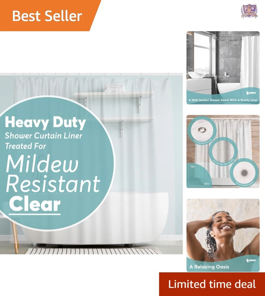 Revestimiento de cortina de ducha PEVA 72x72 impermeable sin olores pesos magnéticos Foto 1 de 4