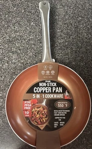 Red Copper Ceramic Infused Cookware Non Stick Anti Scratch Skillet Pan New 10” - Picture 1 of 7