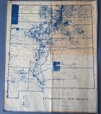Territory of New Mexico 1879 GLO Map Roeser Bien c.1900–1930 Cyanotype - Image 1 of 4