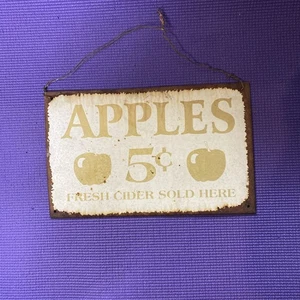 Tin Metal Sign “Apples 5 Cents ..12” x 8” Rustic farmhouse decor farm - Picture 1 of 6