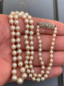 18ct gold platinum diamond clasp cultured pearl necklace art deco 1920s 21.6 G - Picture 1 of 7