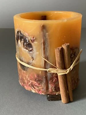 Kerze Wachs Windlicht 10x11 cm orange-braun,mit Teelicht, Zimt-Duft, Deko - Bild 1 von 4