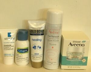 Lot of 5 Travel Sz Cleanser, Avene Water, Aveeno Calm Restore Cream Skincare New