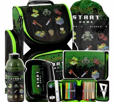GAME PIXEL Play Schulranzen Schultasche Federtasche  5 Tlg SET  Jungen - Bild 1 von 4