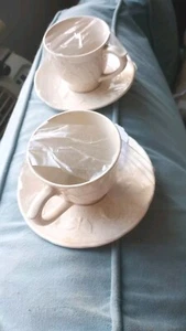 Juego de 2 platillos taza Gien Limoges France Connoisseur Deauville blanco crema floral - Imagen 1 de 4