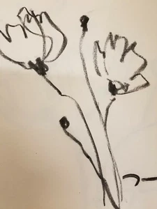 JOSE TRUJILLO Original Charcoal Paper Sketch Drawing 9X12" POPPIES Collectible - Picture 1 of 8