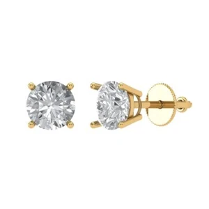1.5 ct Round Cut Solitaire Stud anniversary Earrings 14k Yellow solid Gold - Picture 1 of 11