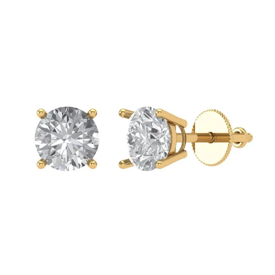 1.5 ct Round Cut Solitaire Stud anniversary Earrings 14k Yellow solid Gold - Image 1 of 4