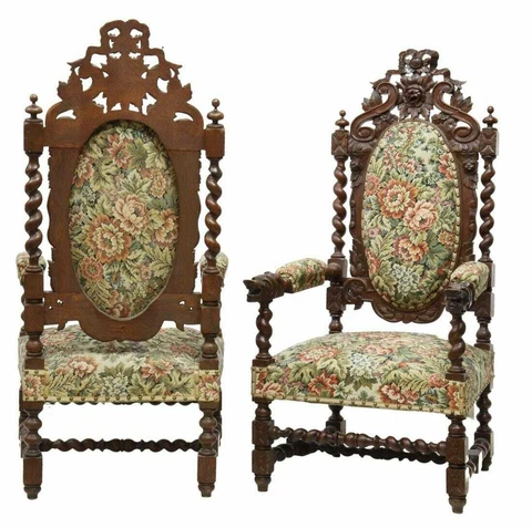 Antique Armchairs, French Louis XIII Style Pair, Highly Carved, 1800's!! Cover