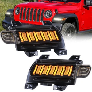 Smoked LED Turn Signal Light & Side Marker Set For 2018-2025 Jeep Wrangler JL - Picture 1 of 8