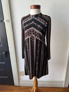 Free People Tunic Dress Medium Multicolor Arty Print Bohemian Retro High Neck LS - Picture 1 of 24
