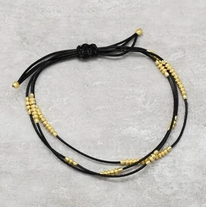 Metal Beaded with Black Thread Bracelet For Women, Brass 22k Gold Plated Jewelry - Picture 1 of 2