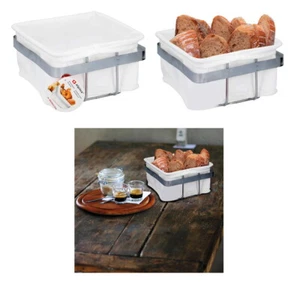 Bread Basket Food Serving Storage Display Hamper Metal White Fabric Square - Picture 1 of 7