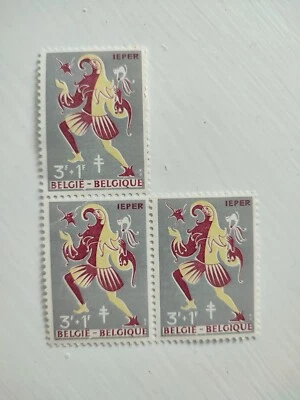 Block of 3 mint Belgium stamps, 1 hinged, 3F + 1F 1959 Festival of the cats - Image 1 of 2