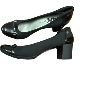 AK Anne Klein Sport Size 10 Black Patent Leather Block Heel Slip-on Pump Shoes - Picture 1 of 17