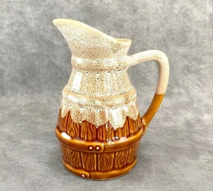 VTG BROWN DRIP GLAZED STONEWARE BARREL PITCHER 6" TALL D63 1/2 HALF LITER REVOL - Picture 1 of 8