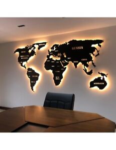 LED METAL WORLD MAP WALL DECOR LIVING ROOM OFFICE DECORATION