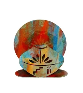 Southwestern Sunset Metal Letter Holder Desert Sunrise Native Pottery - Picture 1 of 13