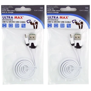 2X 1M Reversible USB to Reversible Micro USB Flat Cable Data & Charge Long Life - Picture 1 of 4