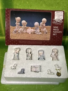 Vintage Enesco Precious Moments Miniatur Krippe Zinn neun 9 Teile 1989 - Bild 1 von 7