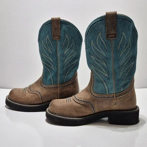 Ariat Women Size 6.5 B Turquois and Brown Leather Cowboy Boots Style# 10014081 - Picture 1 of 15