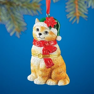 Festive Kitty Cat Trinket Box Christmas Ornament - Holds Gifts/Money - Picture 1 of 2