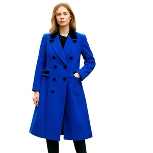 Wool Rothschild Size S Cobalt Blue Vtg Trench Pra Coat - Picture 1 of 7