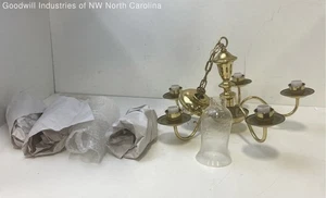 Vintage Etched Hurricane Lamp Brass Chandelier Untested - Picture 1 of 6