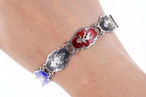 Vintage Multicolor enamel Siam Sterling bracelet 6.625" - Picture 1 of 5