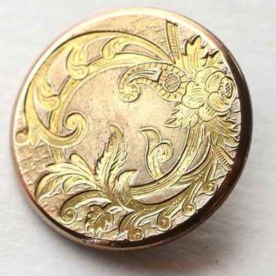 Antique Golden Age Watchcase Floral Design Button R & W ROBINSON EXTRA RICH 1" - Image 1 of 4