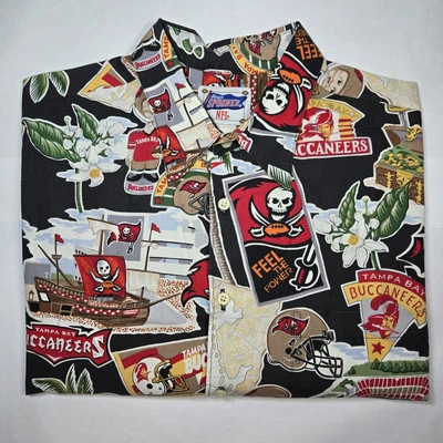 Men's Large Reyn Spooner NFL Tampa Bay Buccaneers AOP Patten Camp Hawaiian Shirt - Image 1 of 4
