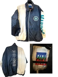 VINTAGE Seattle Mariners Jacket Adult XL Blue White Windbreaker Spellout 90s - Picture 1 of 10