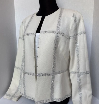 Chaqueta Formal WORTH NEW YORK Lana Blanca Marfil Plata Blazer Forrado Lazo Cierre 10 Foto 1 de 4