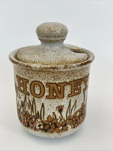 Tarro de miel de cerámica de estudio vintage MCM AÑOS 60/70 moteado con flores y abejas - Imagen 1 de 9